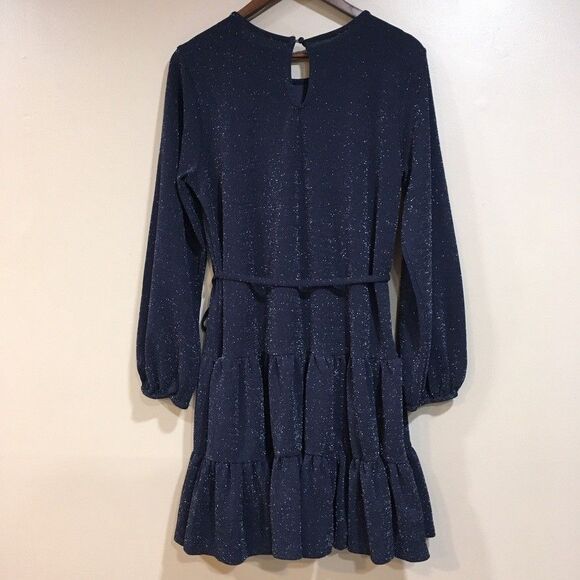 NWT Maurices M Metallic Tiered Long Sleeve‎ Skater Dress Navy Blue Sparkle Party - Picture 7 of 14